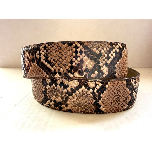 Express Faux Snakeskin Womens Belt Beige Brown Size Small S Brass Buckle 26-32" - Picture 3 of 13